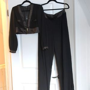 Black wide leg two piece set